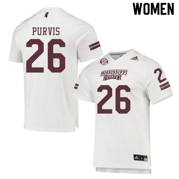 Women #26 J.P. Purvis Mississippi State Bulldogs College Football Jerseys Sale-White